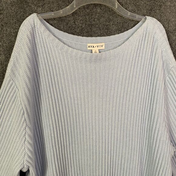 Ava &Viv Pullover Ribbed Sweater Lt Blue Sz 3X Cotton Blend Boat Neck NWT - Picture 2 of 9